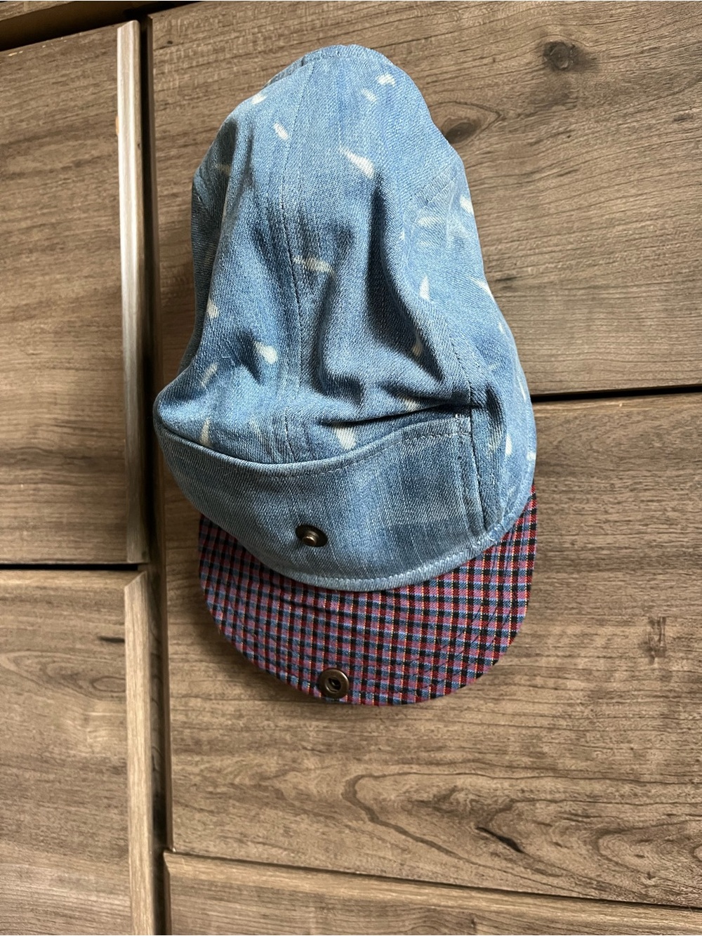 Denim and Plaid Visor Hat - Light Blue with Red/Blue Plaid Brim